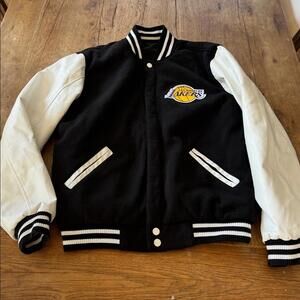 Vintage Reversible Varsity Lakers Jacket JH Design Black And Cream Medium